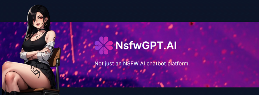 NSFW AI Chatbot looking like a Hot anime girl sitting next to NSFWGPT.AI logo